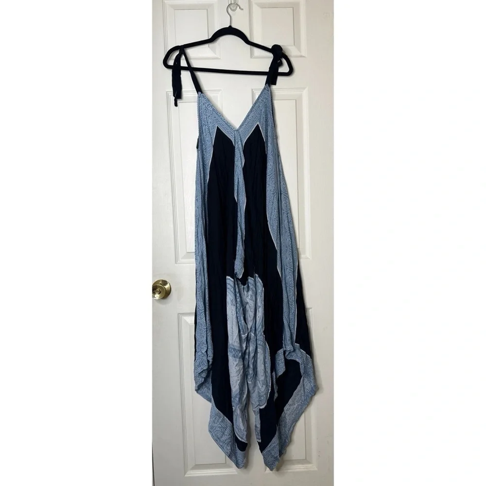 Bali Prema Gypsy Bohemian Wide Leg Blue Jumpsuit Size Medium - Picture 2 of 5